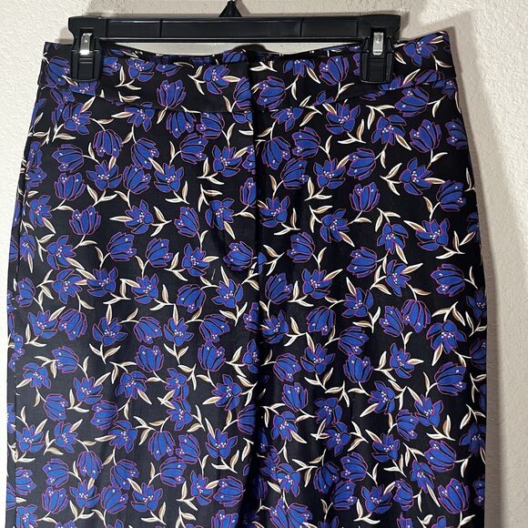Long Tall Sally Pants Womens Sz 12 Black Blue Floral Work Career Stretch - Picture 2 of 5